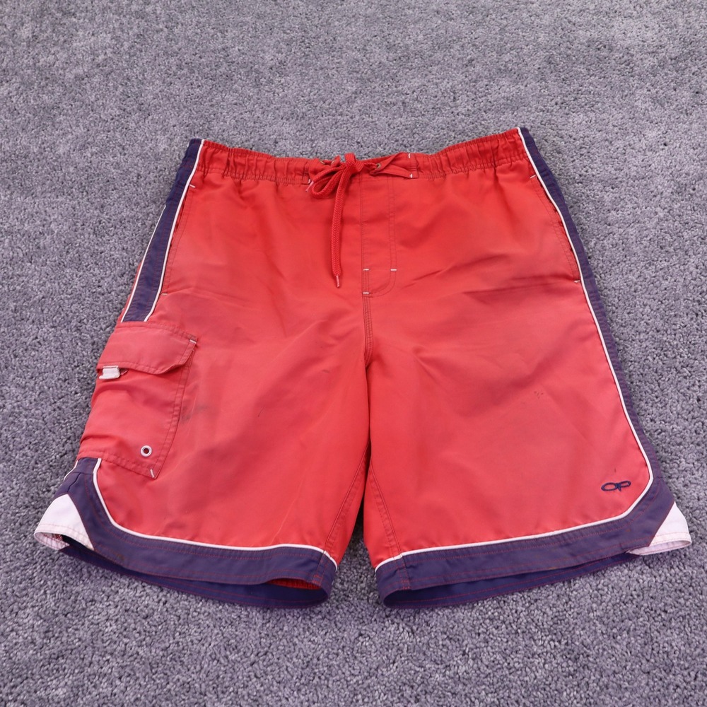 OP Board Shorts Mens Medium Red Blue White Cargo Pocket Swim Trunks Surf